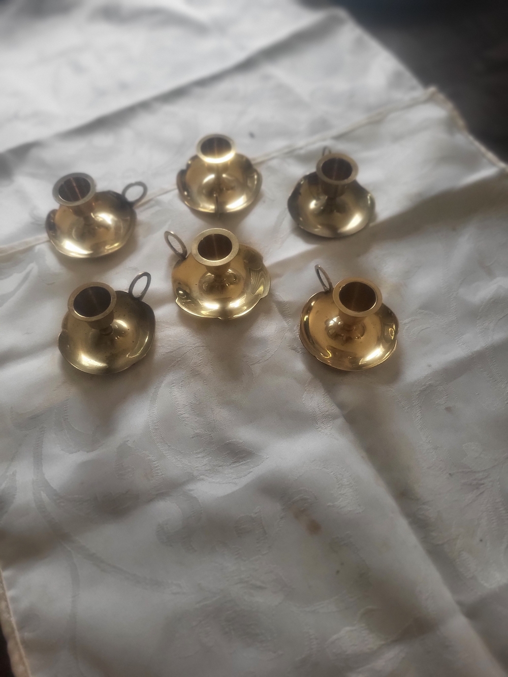 Vintage Brass Candlestick Holders, 3" - Set of Small Portable Handheld